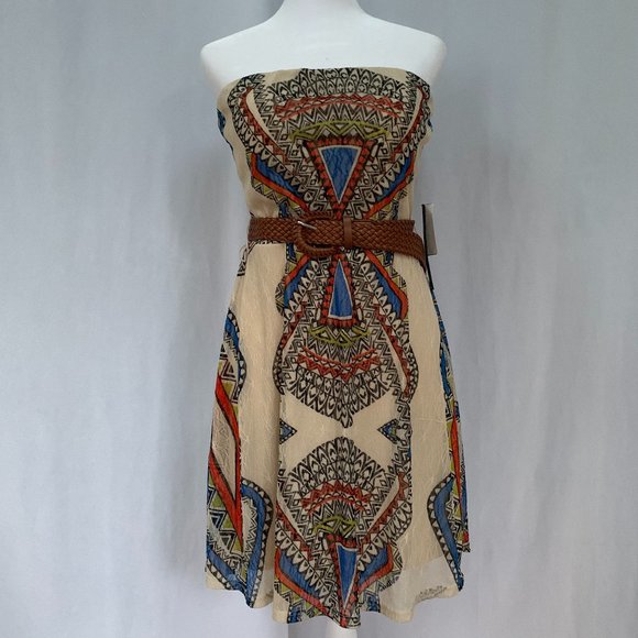 AS U WISH Tribal Aztec Gypsy Boho Lace Strapless Padded Bra Mini Dress - Picture 2 of 16